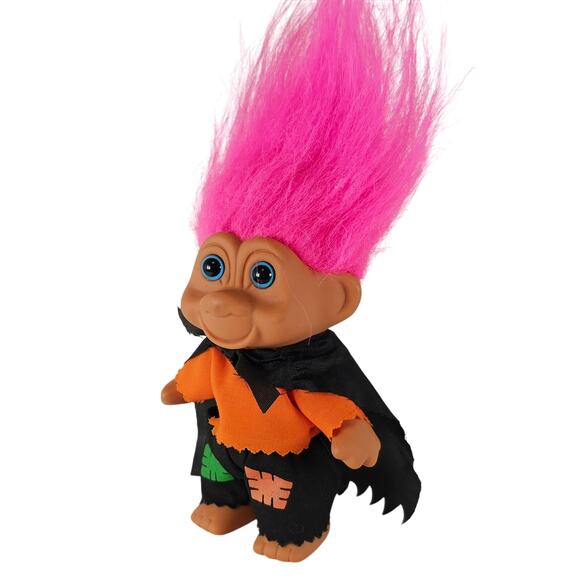 Troll Doll 6" Pink Hair Halloween Outfit Orange Shirt Black Cape 1991 TNT - Picture 14 of 14
